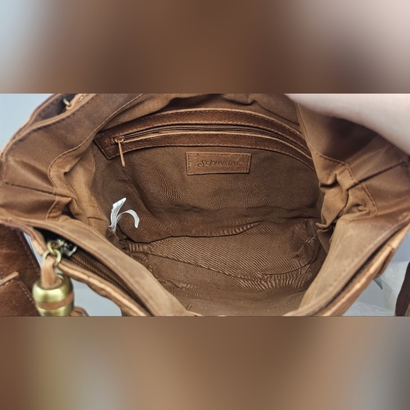 St. Johns Bay Leather Cognac Brown Feather Organizer Crossbody Shoulder Bag NWT - Picture 13 of 16